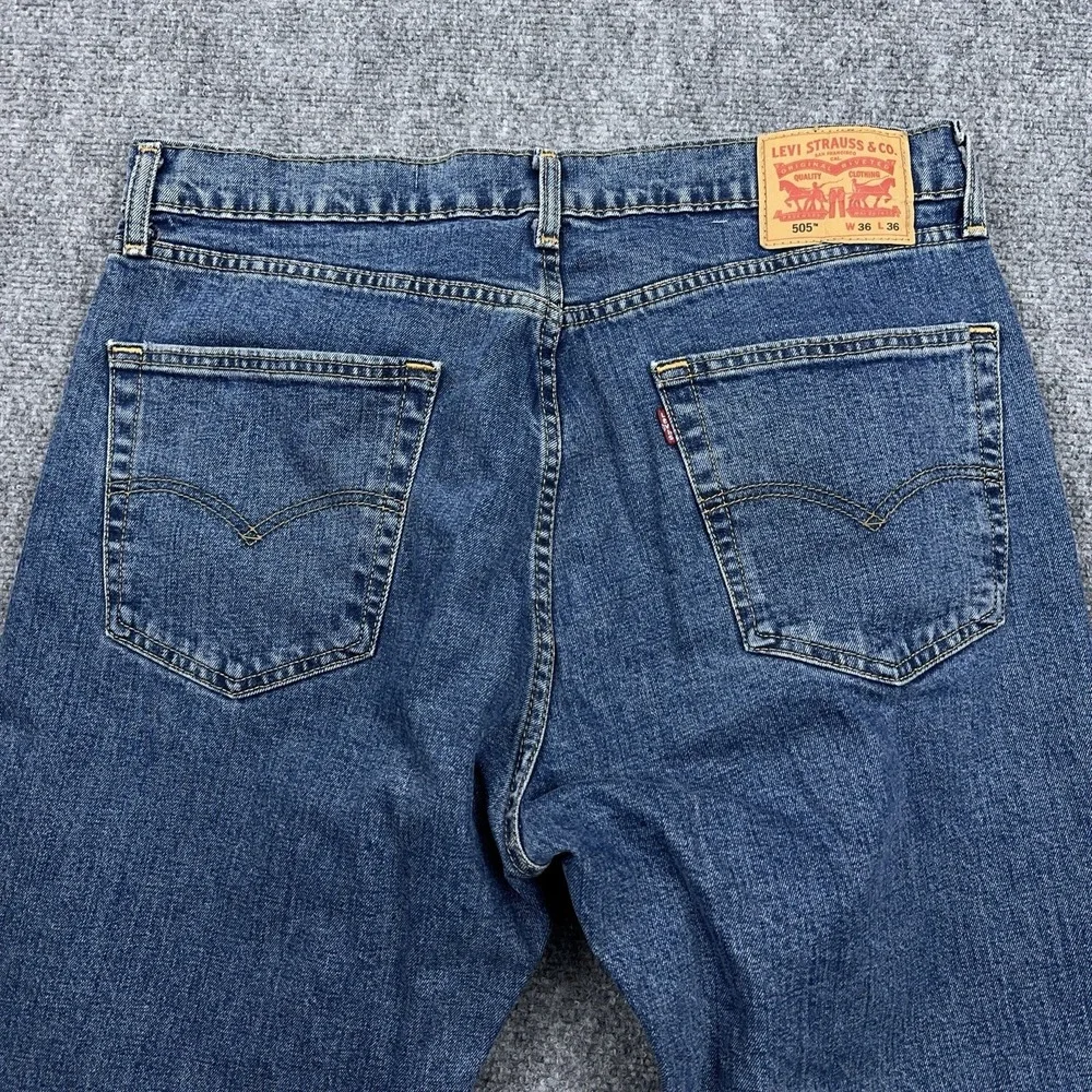 Levi's 505 Jeans Men's 36x36 Straight Leg‎ Medium Wash Stretch Denim Workwear